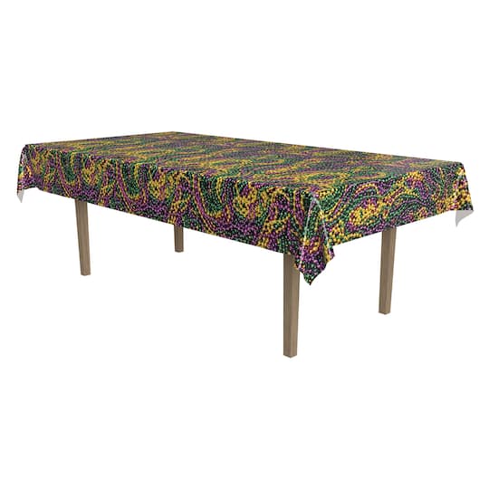 Beistle 54" x 108" Mardi Gras Beads Plastic Table Cover